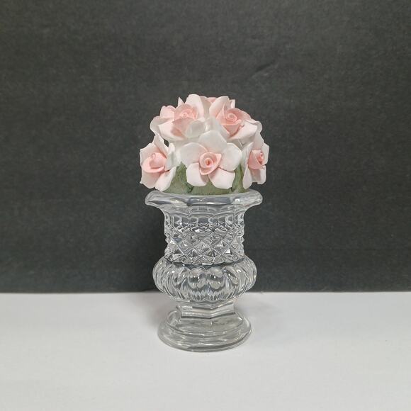 Waterford Crystal Mini Flower Bud Vase with Pink Porcelain Roses, 3" Tall - Picture 2 of 5